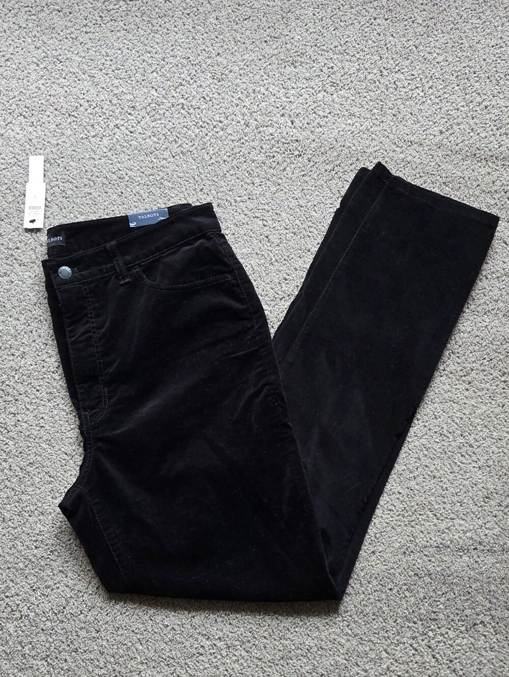 NWT Talbots Black Velveteen High Waisted Straight Leg Pants, Size 12 Slimming